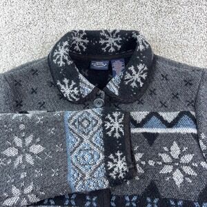 VTG Sonoma Jean Company Womens Small Gray Wool Blend Cardigan Winter Nordic Bear